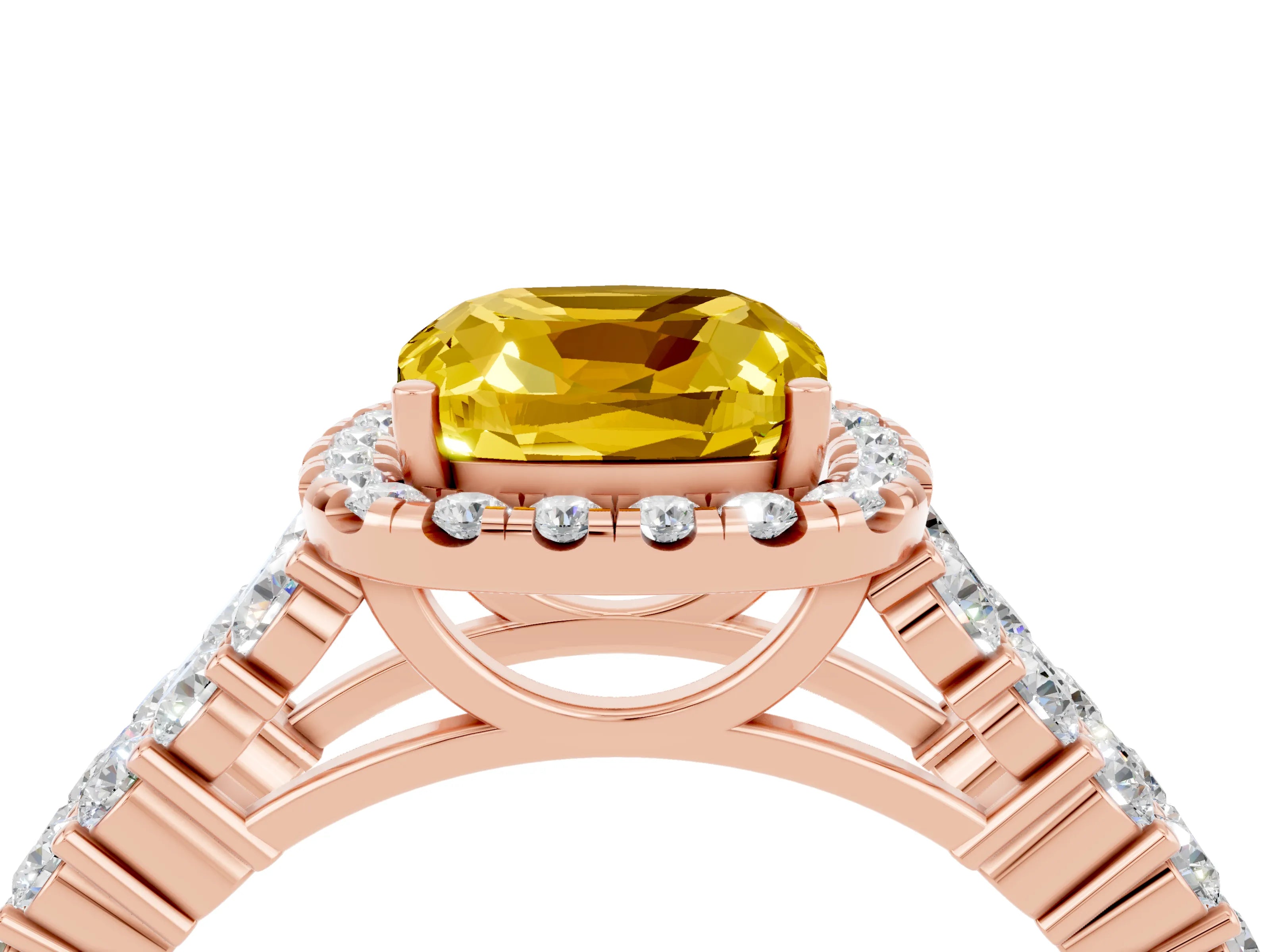 Rose gold Cushion Cut Halo Pavé Diamond Engagement Ring with Split Shank and Four-Prong Setting_4