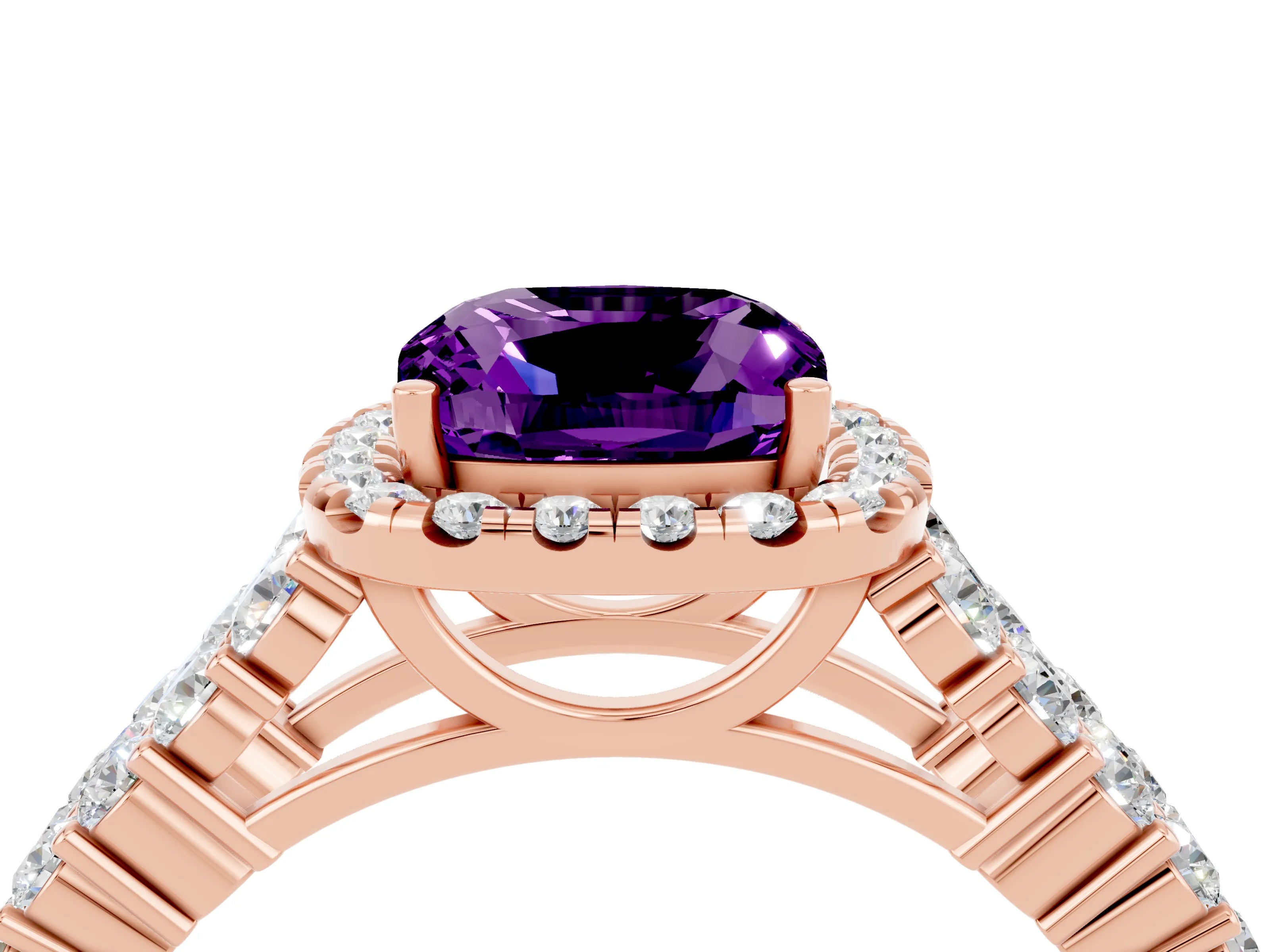 Rose gold Cushion Cut Halo Pavé Diamond Engagement Ring with Split Shank and Four-Prong Setting_4
