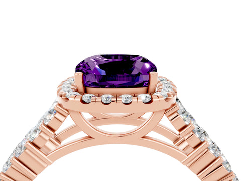 Rose gold Cushion Cut Halo Pavé Diamond Engagement Ring with Split Shank and Four-Prong Setting_4