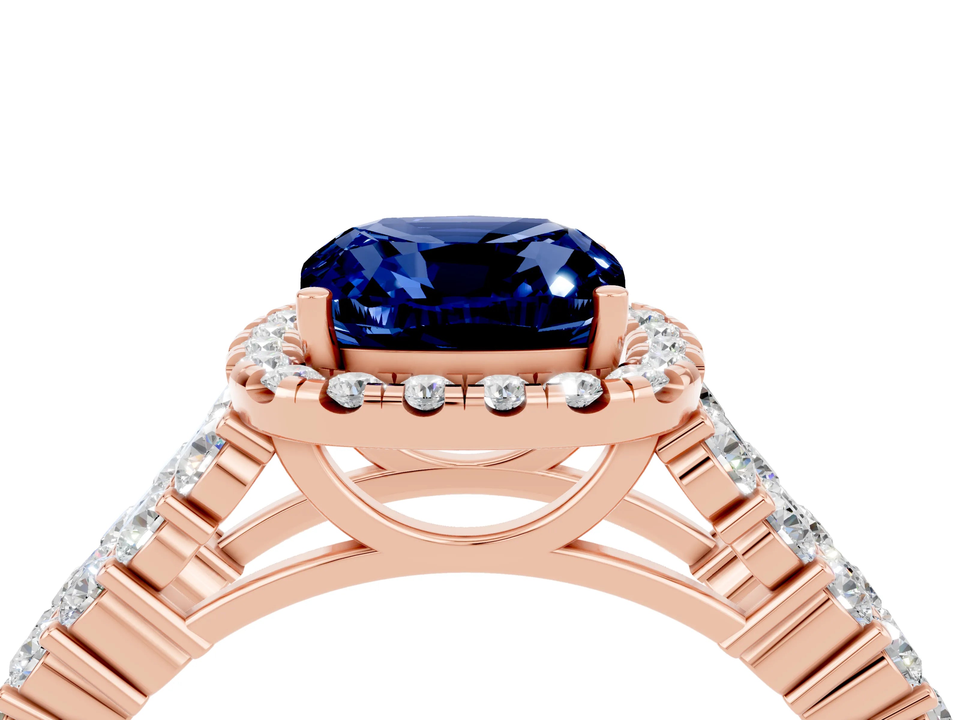 Rose gold Cushion Cut Halo Pavé Diamond Engagement Ring with Split Shank and Four-Prong Setting_4