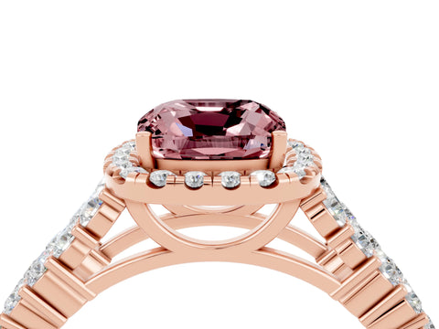 Rose gold Cushion Cut Halo Pavé Diamond Engagement Ring with Split Shank and Four-Prong Setting_4