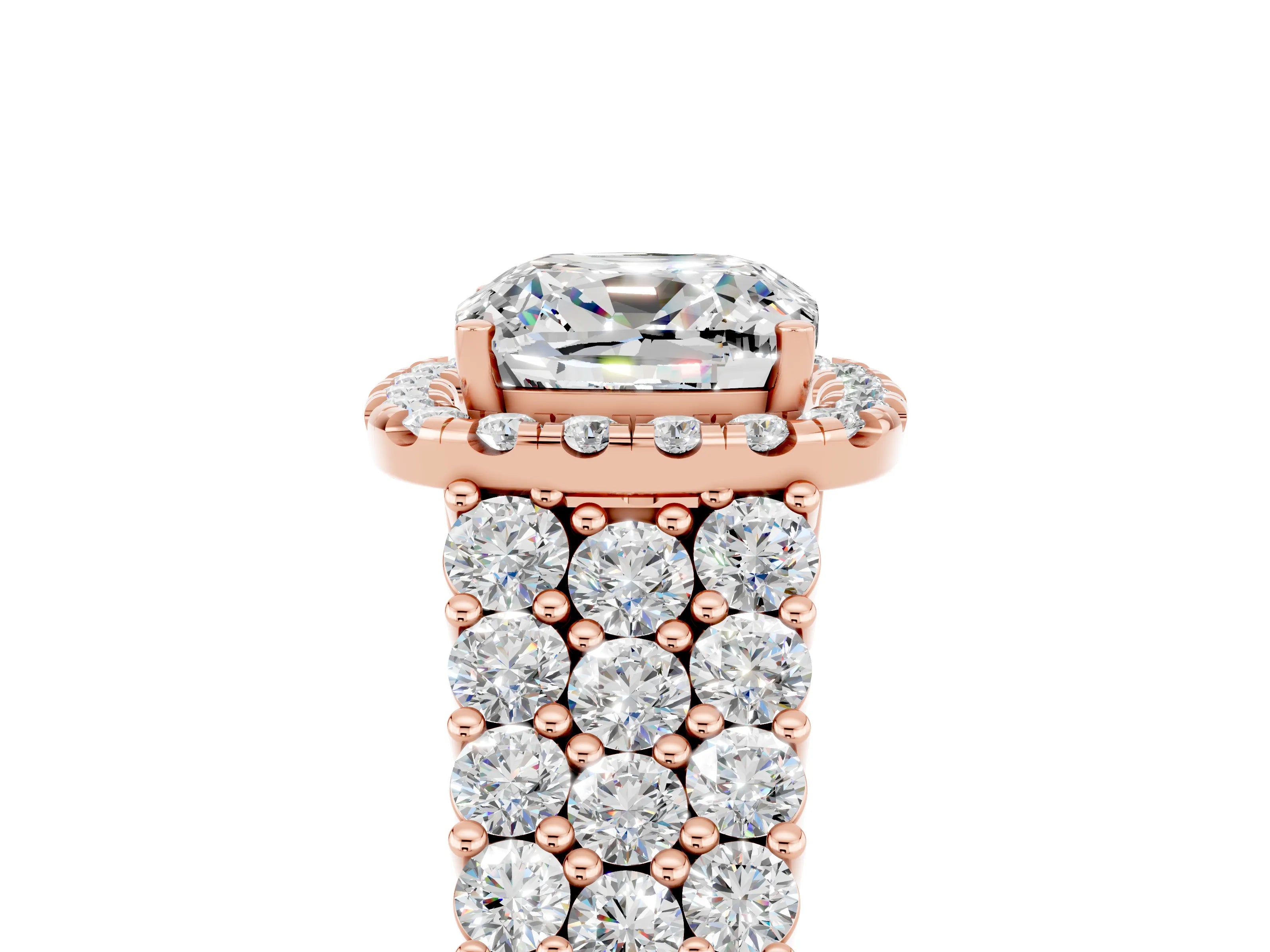 Rose gold Cushion Cut Halo Pavé Diamond Engagement Ring with Split Shank and Four-Prong Setting_5