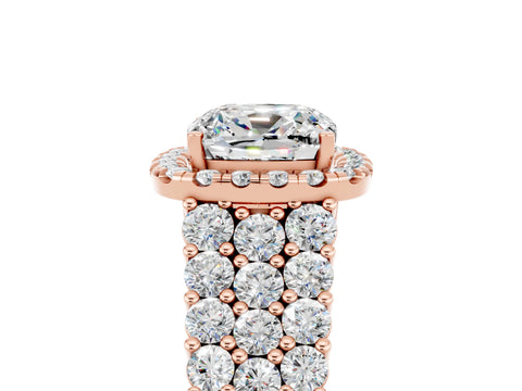 Rose gold Cushion Cut Halo Pavé Diamond Engagement Ring with Split Shank and Four-Prong Setting_5