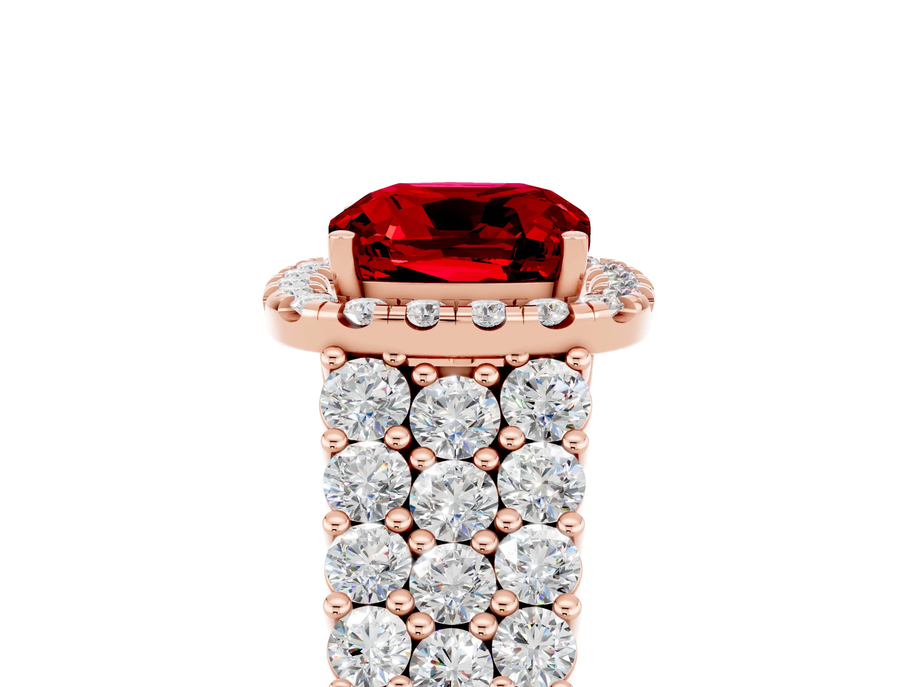 Rose gold Cushion Cut Halo Pavé Diamond Engagement Ring with Split Shank and Four-Prong Setting_5