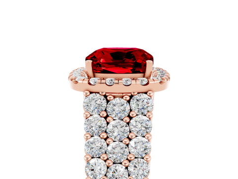 Rose gold Cushion Cut Halo Pavé Diamond Engagement Ring with Split Shank and Four-Prong Setting_5