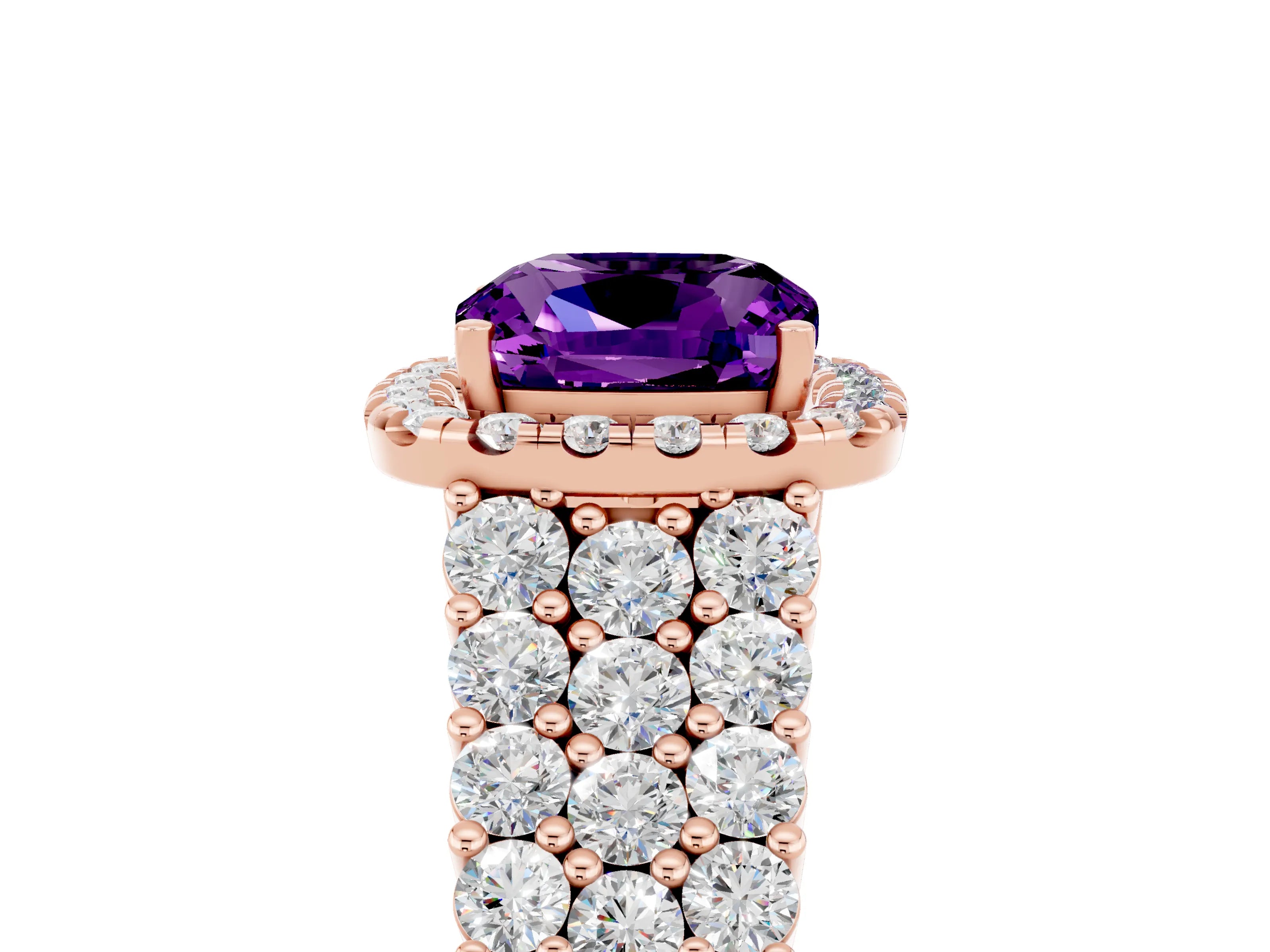Rose gold Cushion Cut Halo Pavé Diamond Engagement Ring with Split Shank and Four-Prong Setting_5