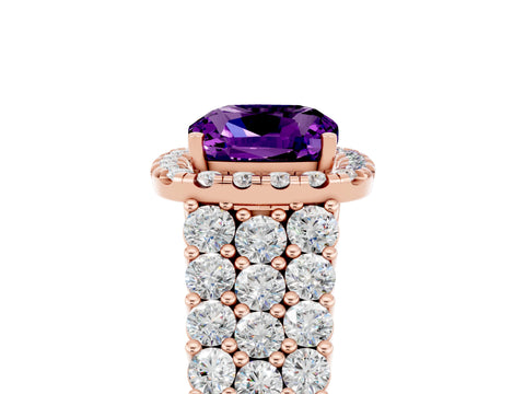 Rose gold Cushion Cut Halo Pavé Diamond Engagement Ring with Split Shank and Four-Prong Setting_5