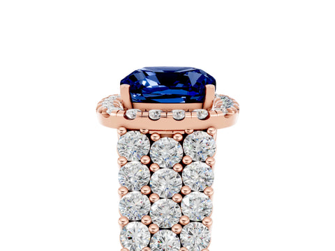 Rose gold Cushion Cut Halo Pavé Diamond Engagement Ring with Split Shank and Four-Prong Setting_5