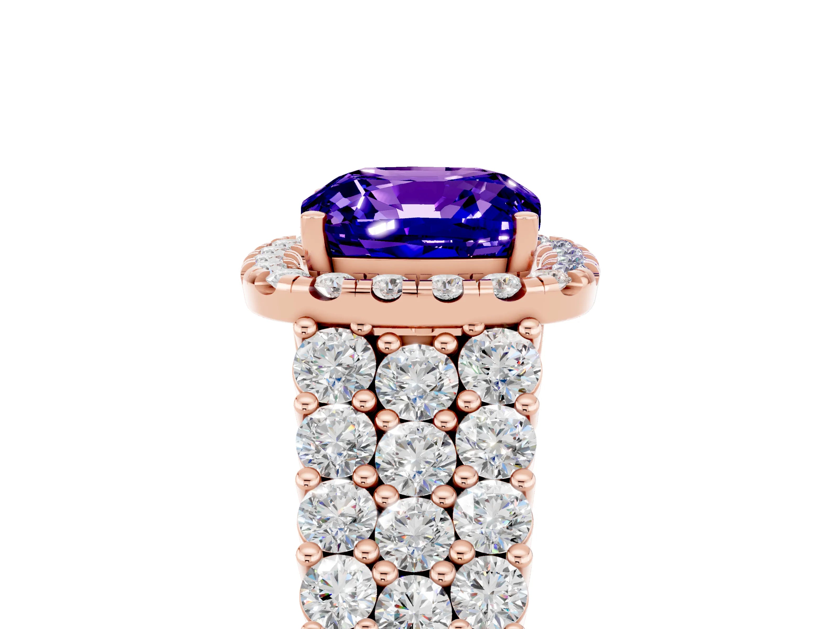 Rose gold Cushion Cut Halo Pavé Diamond Engagement Ring with Split Shank and Four-Prong Setting_5