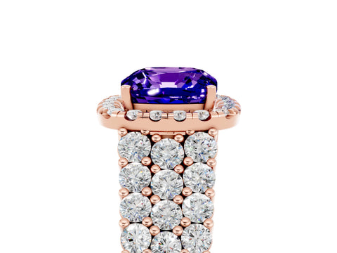 Rose gold Cushion Cut Halo Pavé Diamond Engagement Ring with Split Shank and Four-Prong Setting_5