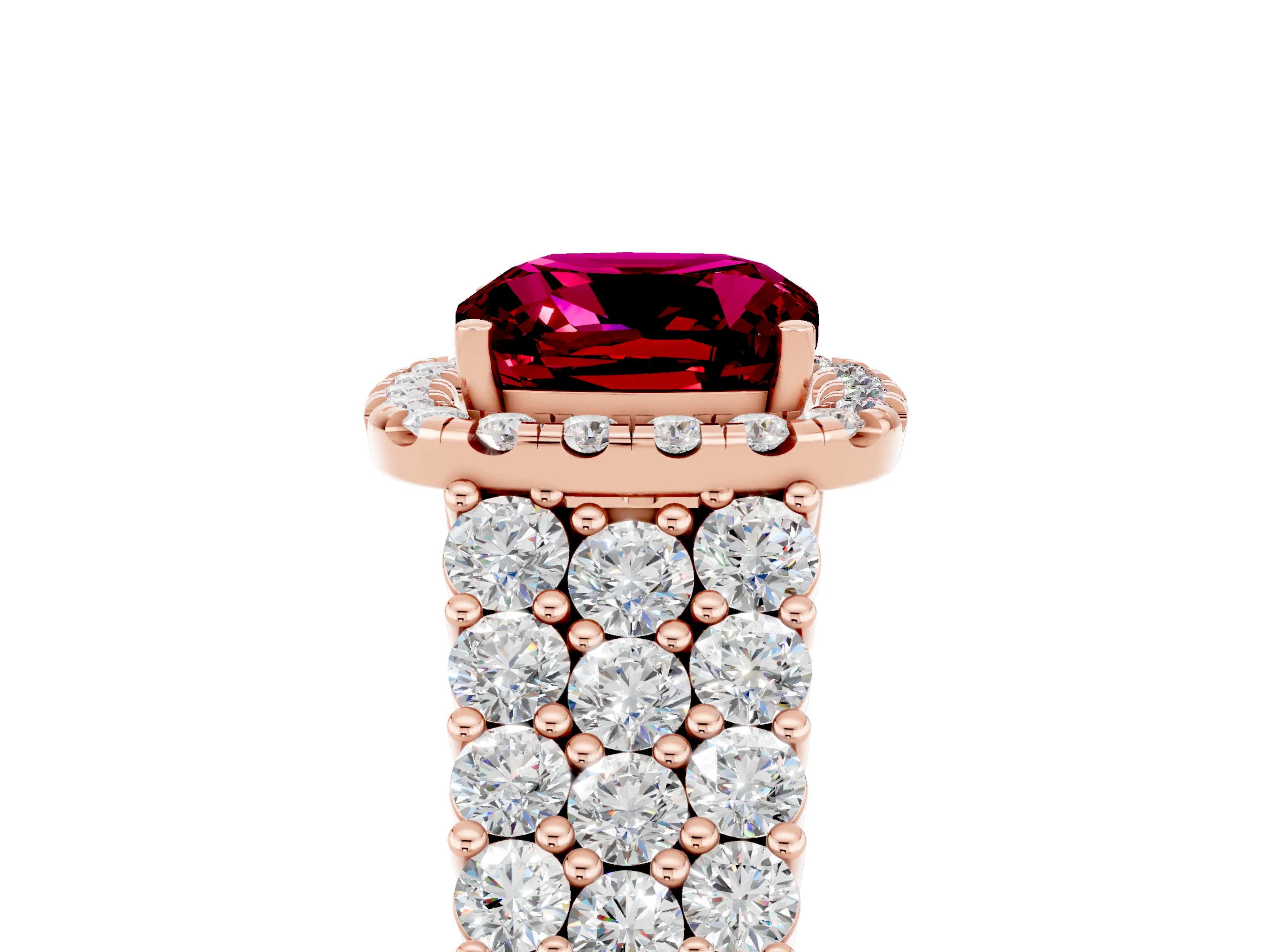 Rose gold Cushion Cut Halo Pavé Diamond Engagement Ring with Split Shank and Four-Prong Setting_5