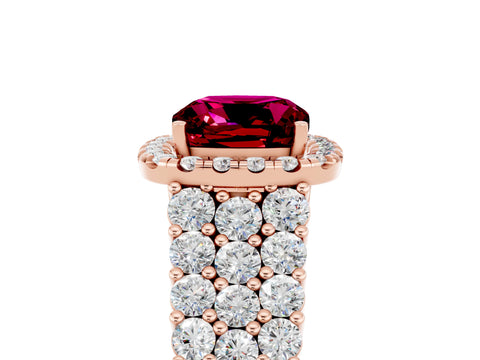 Rose gold Cushion Cut Halo Pavé Diamond Engagement Ring with Split Shank and Four-Prong Setting_5