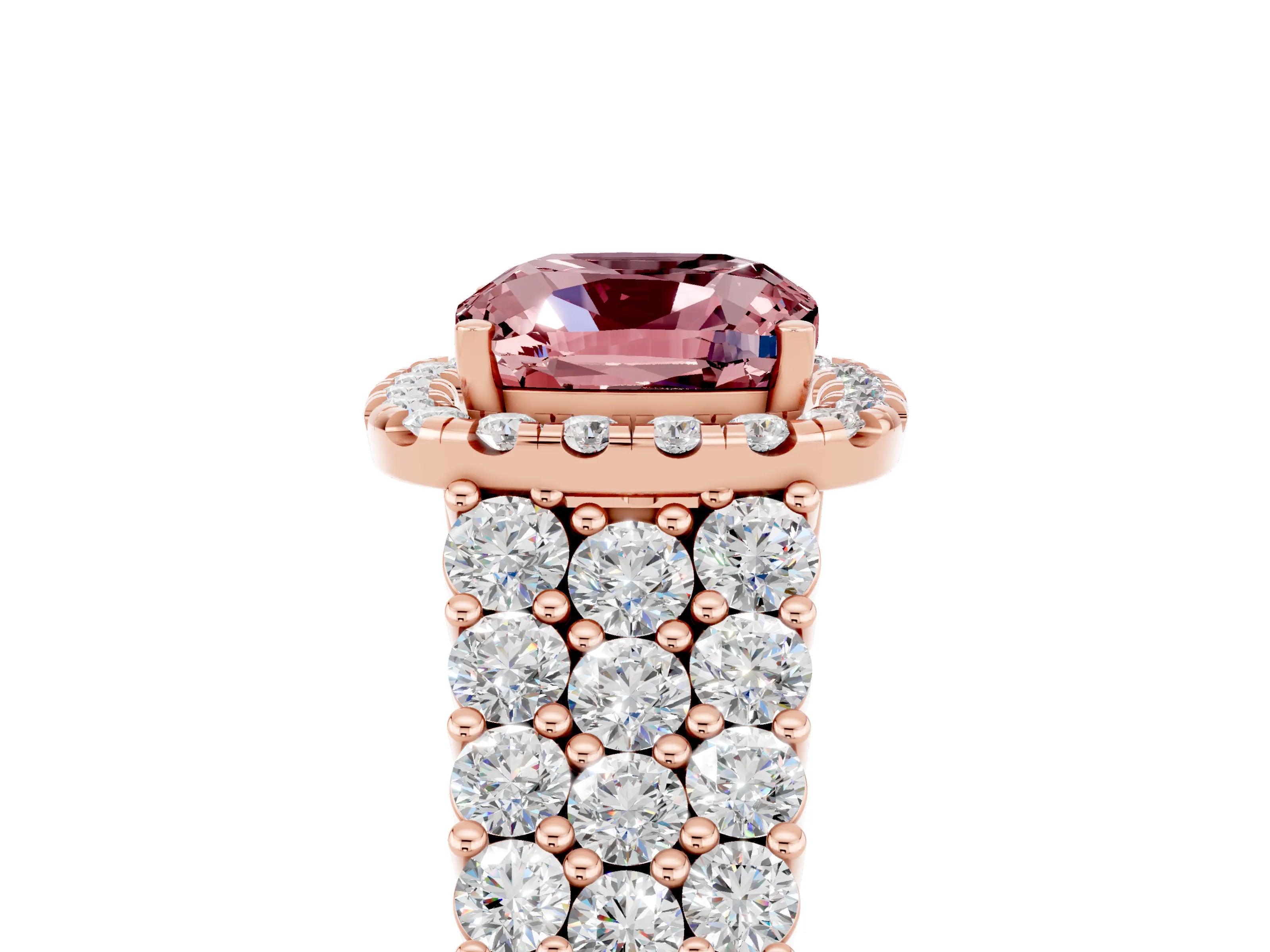 Rose gold Cushion Cut Halo Pavé Diamond Engagement Ring with Split Shank and Four-Prong Setting_5