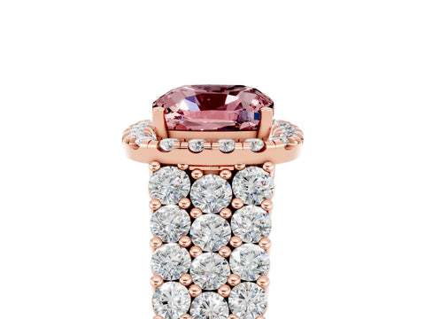 Rose gold Cushion Cut Halo Pavé Diamond Engagement Ring with Split Shank and Four-Prong Setting_5