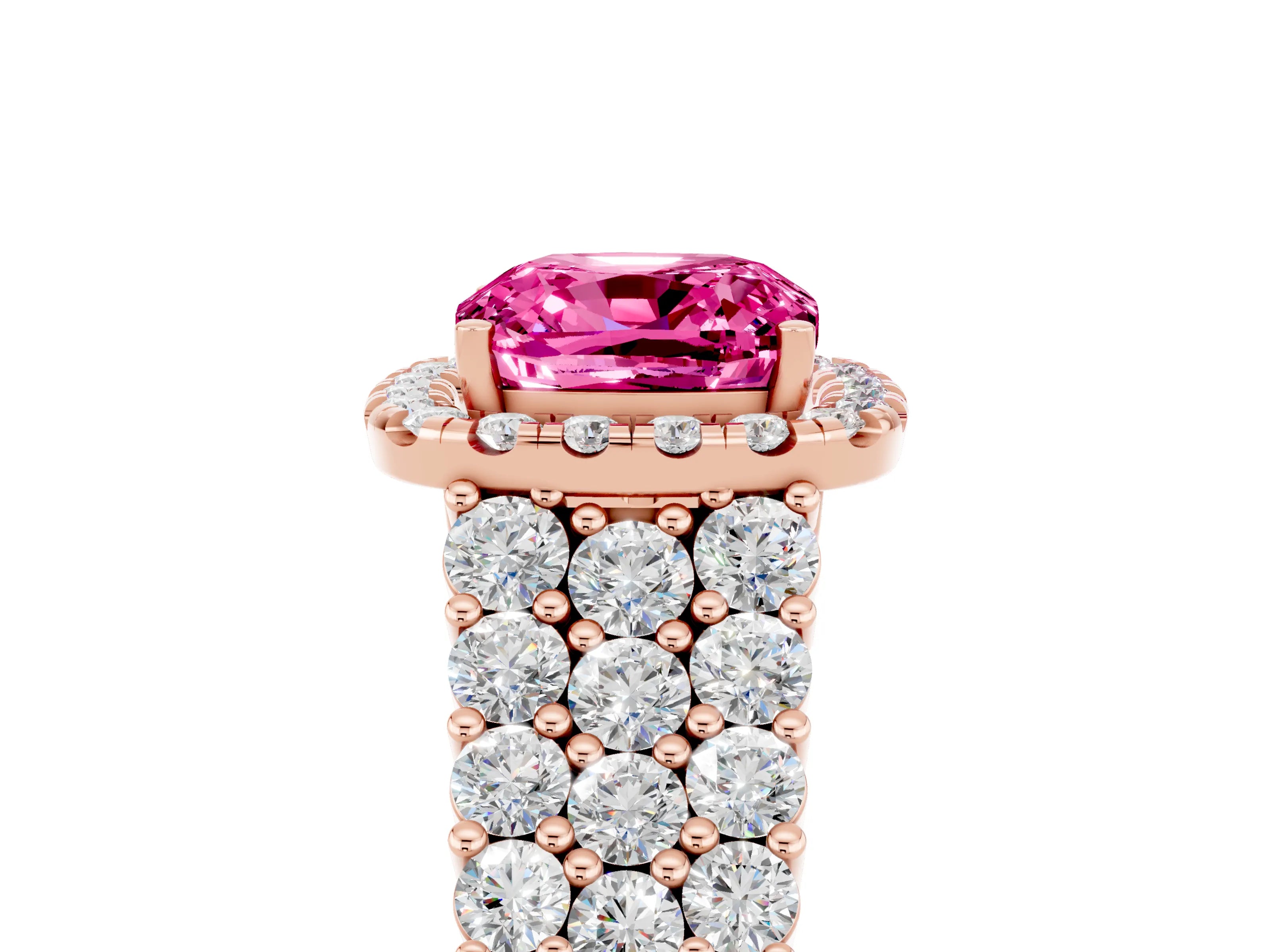 Rose gold Cushion Cut Halo Pavé Diamond Engagement Ring with Split Shank and Four-Prong Setting_5