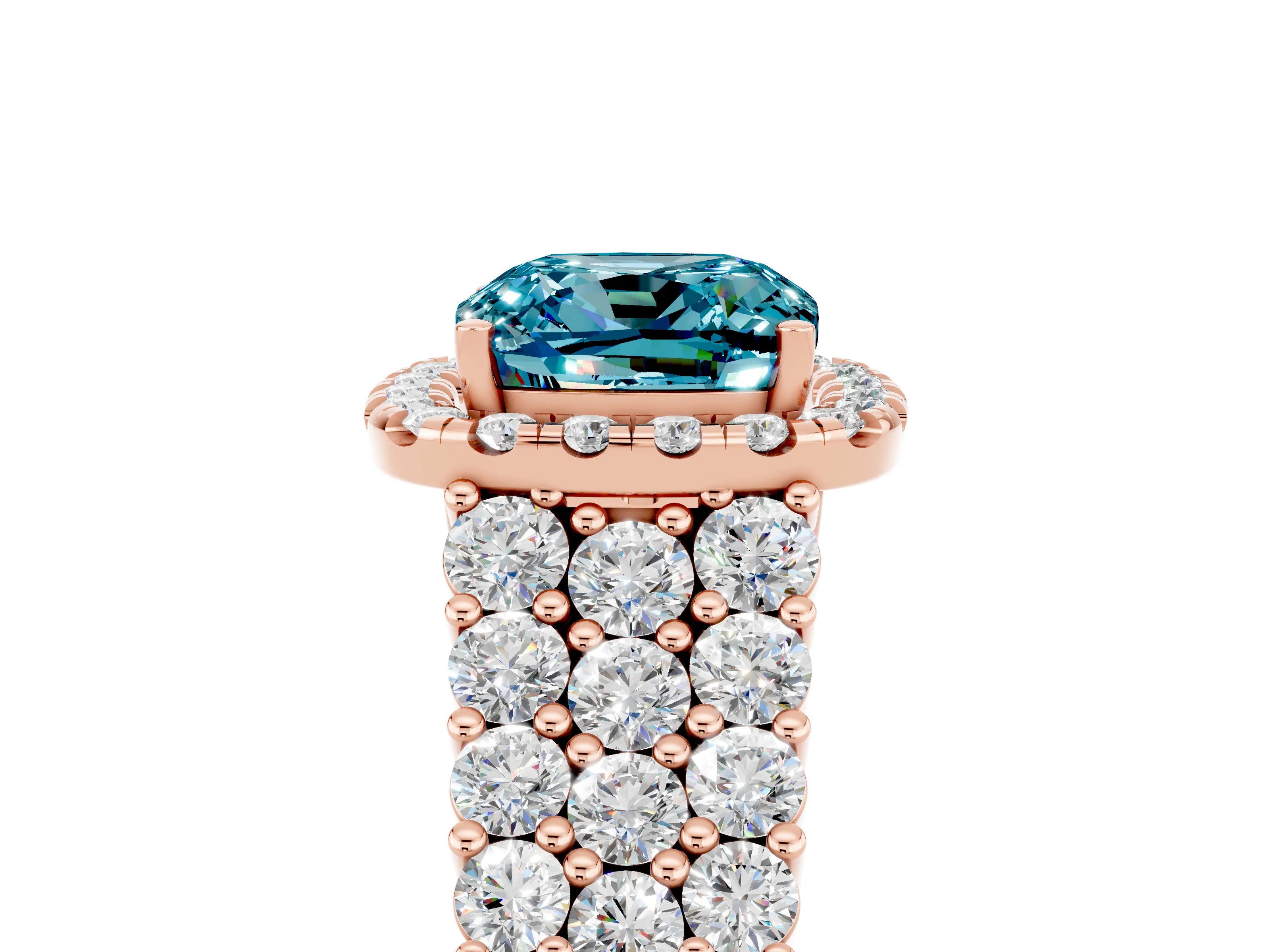 Rose gold Cushion Cut Halo Pavé Diamond Engagement Ring with Split Shank and Four-Prong Setting_5