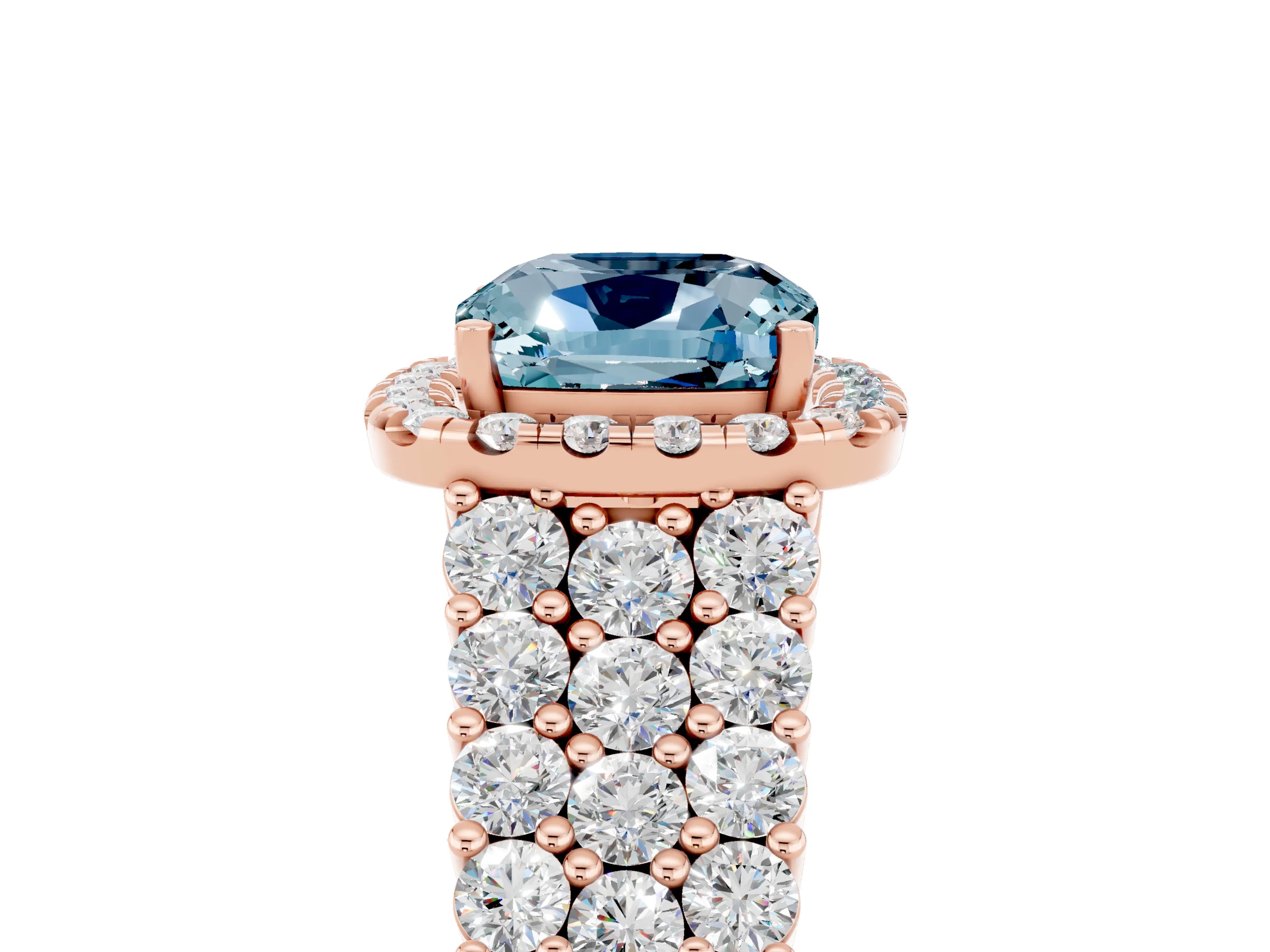 Rose gold Cushion Cut Halo Pavé Diamond Engagement Ring with Split Shank and Four-Prong Setting_5