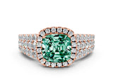 Rose gold Cushion Cut Halo Pavé Diamond Engagement Ring with Split Shank and Four-Prong Setting