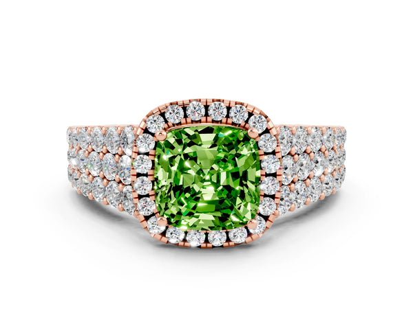 Rose gold Cushion Cut Halo Pavé Diamond Engagement Ring with Split Shank and Four-Prong Setting
