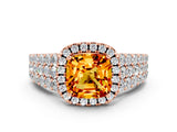 Rose gold Cushion Cut Halo Pavé Diamond Engagement Ring with Split Shank and Four-Prong Setting