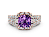 Rose gold Cushion Cut Halo Pavé Diamond Engagement Ring with Split Shank and Four-Prong Setting