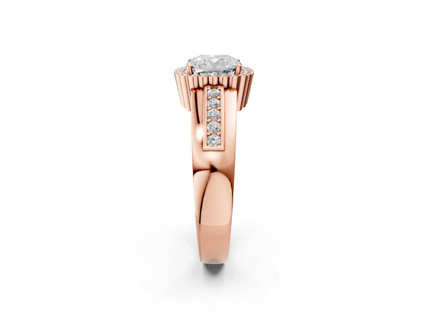Rose gold Cushion Cut Halo Pave Band Four-Prong Ring