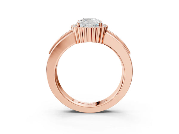 Rose gold Cushion Cut Halo Pave Band Four-Prong Ring