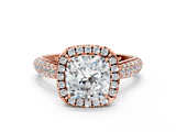 Rose gold Cushion Cut Halo Pave Band Four-Prong Setting Ring_37
