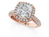 Rose gold Cushion Cut Halo Pave Band Four-Prong Setting Ring_38