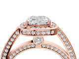 Rose gold Cushion Cut Halo Pave Split Shank Prong Setting Ring_35