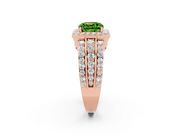Rose gold Cushion Cut Halo Peridot Ring with Round  Split Shank and Prong Setting