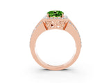 Rose gold Cushion Cut Halo Peridot Ring with Split Shank and Four-Prong Setting_3