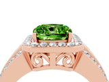 Rose gold Cushion Cut Halo Peridot Ring with Split Shank and Four-Prong Setting_4