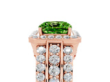 Rose gold Cushion Cut Halo Peridot Ring with Split Shank and Four-Prong Setting_5