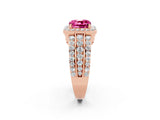 Rose gold Cushion Cut Halo Pink Sapphire Ring with Split Shank and Four-Prong Setting_26