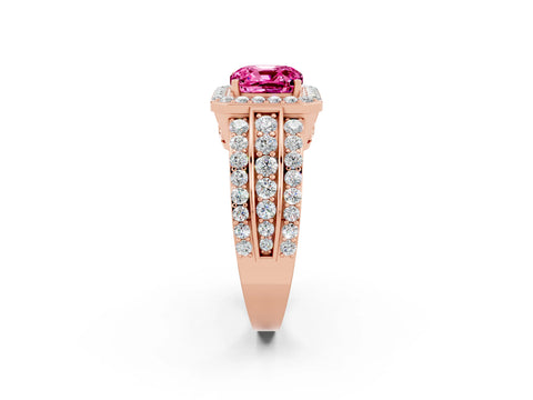 Rose gold Cushion Cut Halo Pink Sapphire Ring with Split Shank and Four-Prong Setting_26