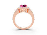 Rose gold Cushion Cut Halo Pink Sapphire Ring with Split Shank and Four-Prong Setting_27