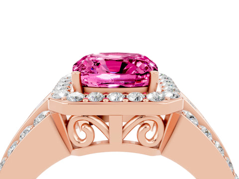 Rose gold Cushion Cut Halo Pink Sapphire Ring with Split Shank and Four-Prong Setting_28