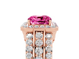 Rose gold Cushion Cut Halo Pink Sapphire Ring with Split Shank and Four-Prong Setting_29