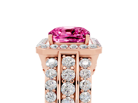 Rose gold Cushion Cut Halo Pink Sapphire Ring with Split Shank and Four-Prong Setting_29