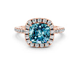 Rose gold Cushion Cut Halo Round Diamond Pavé Band Four-Prong Ring