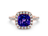 Rose gold Cushion Cut Halo Round Diamond Pavé Band Four-Prong Ring_12
