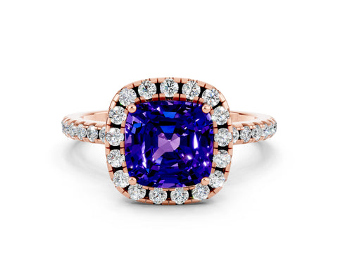 Rose gold Cushion Cut Halo Round Diamond Pavé Band Four-Prong Ring_12