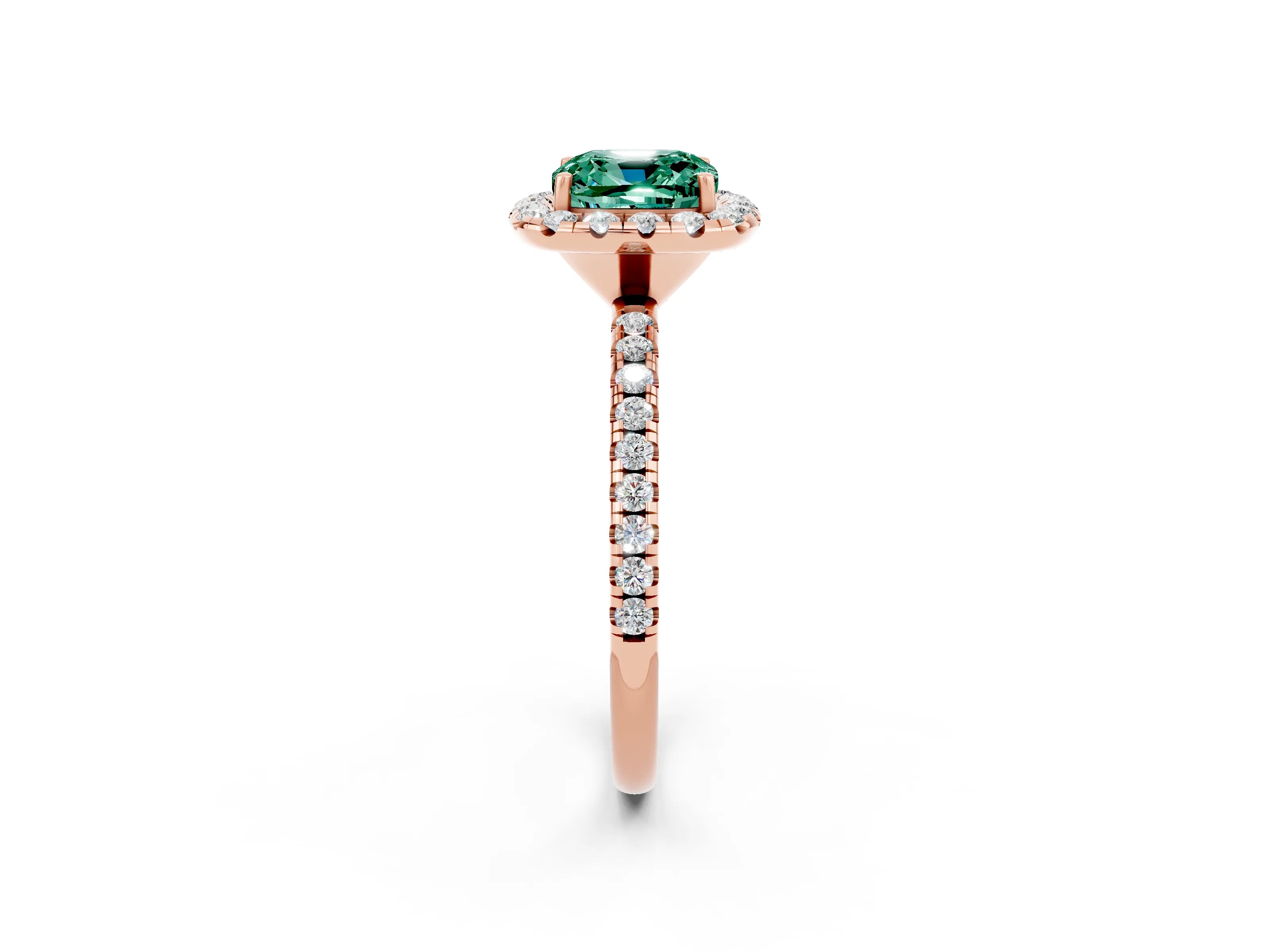 Rose gold Cushion Cut Halo Round Diamond Pavé Band Four-Prong Ring_14