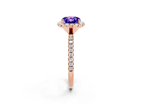 Rose gold Cushion Cut Halo Round Diamond Pavé Band Four-Prong Ring_14