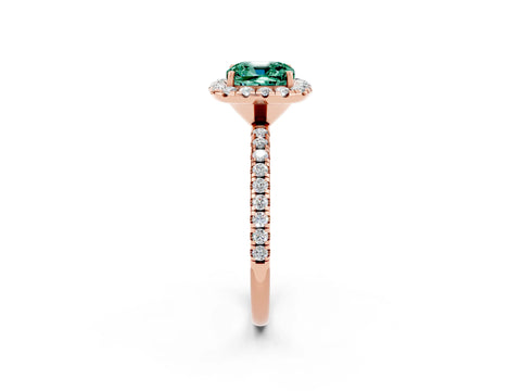 Rose gold Cushion Cut Halo Round Diamond Pavé Band Four-Prong Ring_14