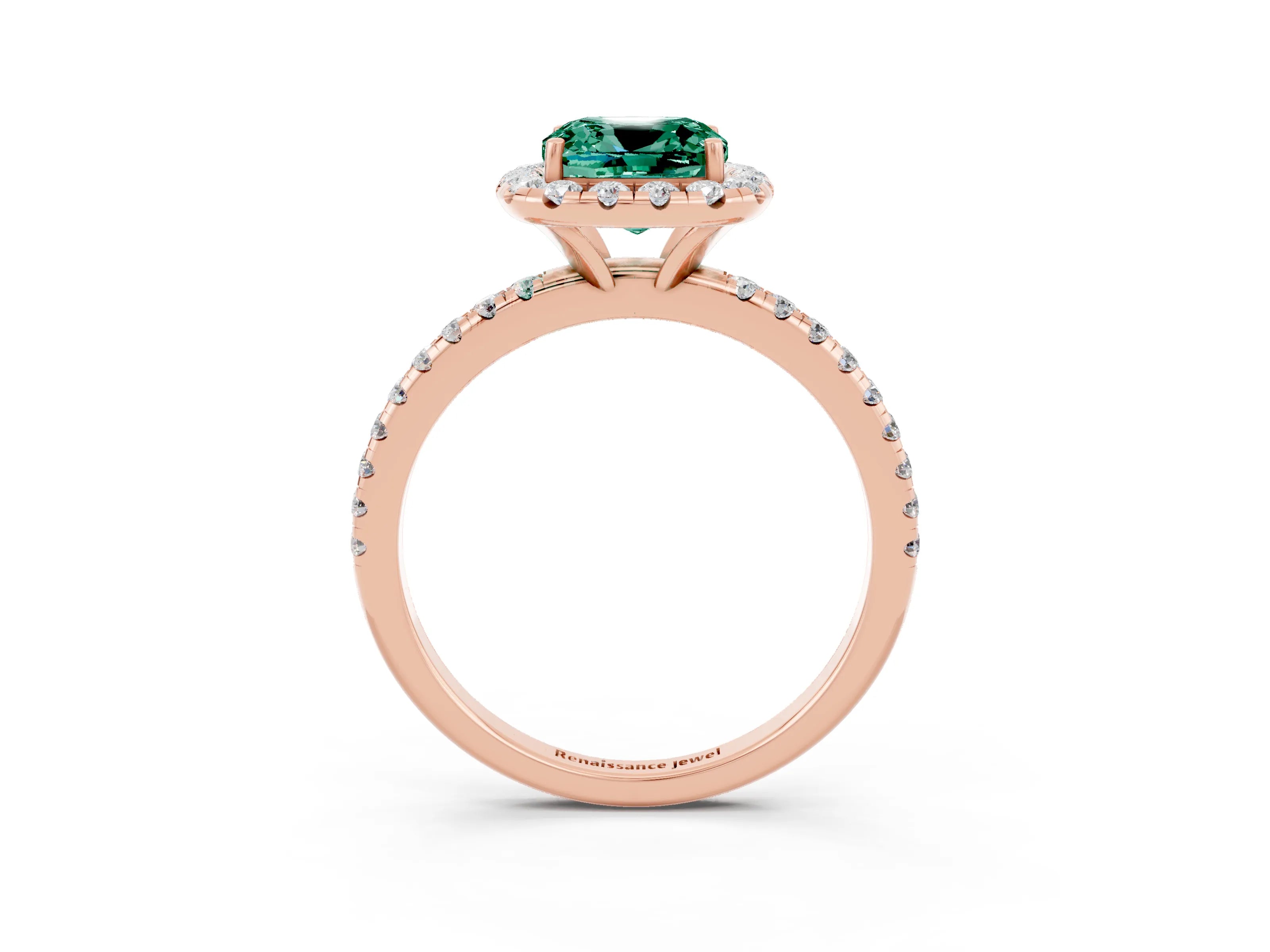Rose gold Cushion Cut Halo Round Diamond Pavé Band Four-Prong Ring_15