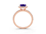 Rose gold Cushion Cut Halo Round Diamond Pavé Band Four-Prong Ring_15