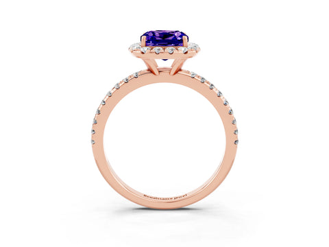 Rose gold Cushion Cut Halo Round Diamond Pavé Band Four-Prong Ring_15