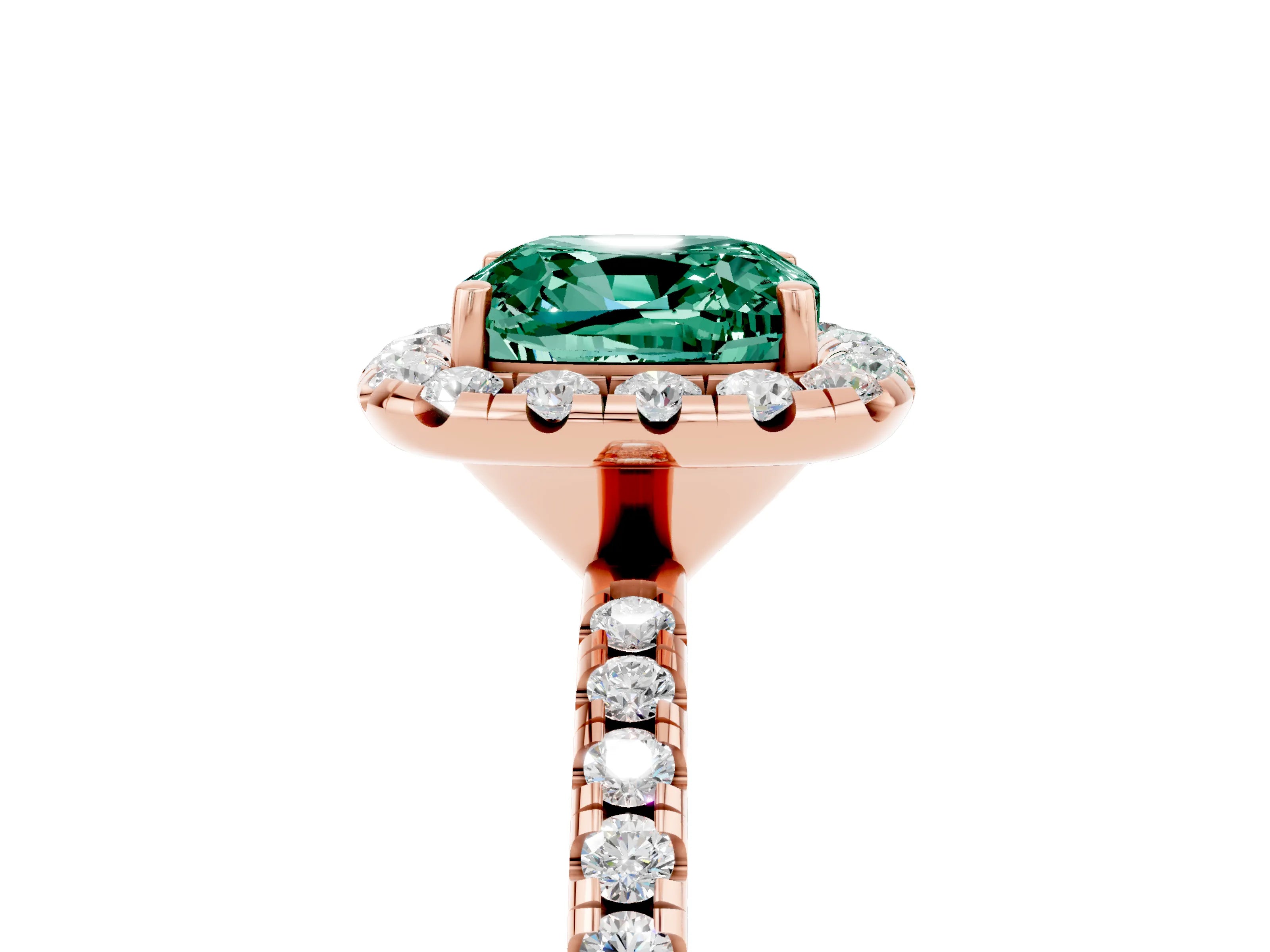 Rose gold Cushion Cut Halo Round Diamond Pavé Band Four-Prong Ring_17